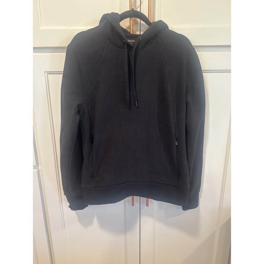 Athleta Womens cozy karma Black Fleece travel Zip Pocket Pullover Hoodie M cozy